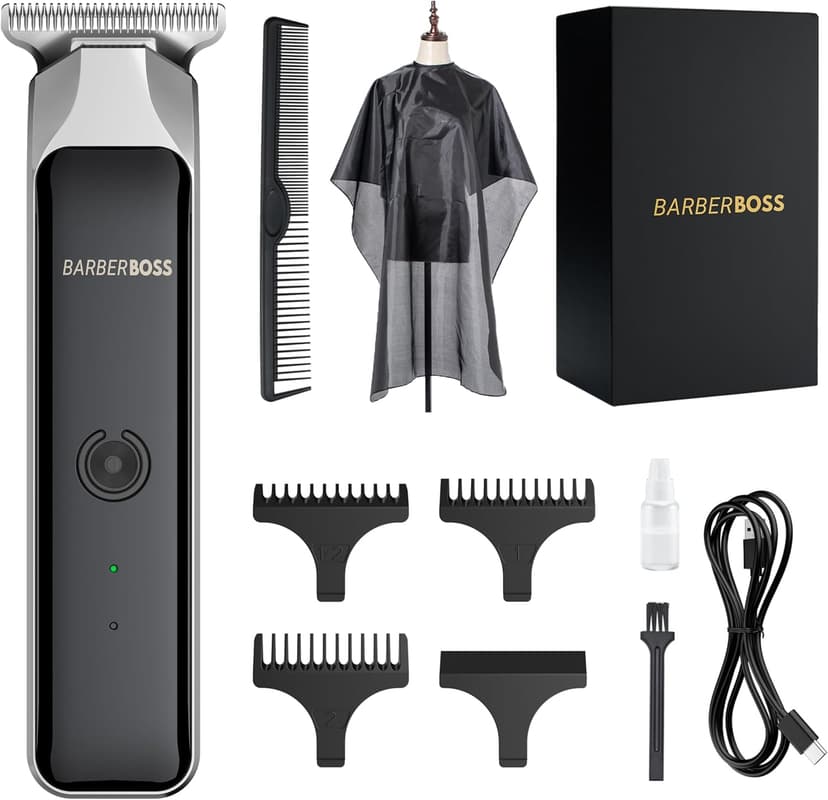 BarberBoss Tondeuse à barbe et à cheveux portable, tondeuse faciale pour hommes, rechargeable par USB, lumière rouge/verte, lame en acier, QR-2090 - 1