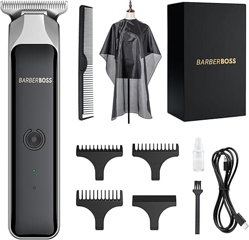 BarberBoss Tondeuse à barbe et à cheveux portable, tondeuse faciale pour hommes, rechargeable par USB, lumière rouge/verte, lame en acier, QR-2090