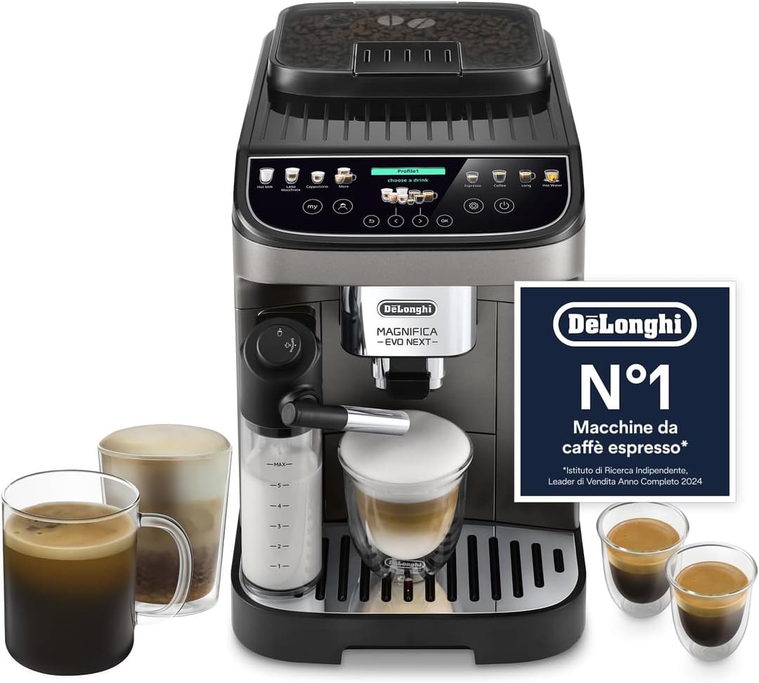 De'Longhi Magnifica Evo Next ECAM312.80.TB, Automatic Coffee Machine with Automatic Milk Frother, Bean for Cup- Coffee and Cappuccino Machine with Intuitive Touch Screen, Black/Titanium