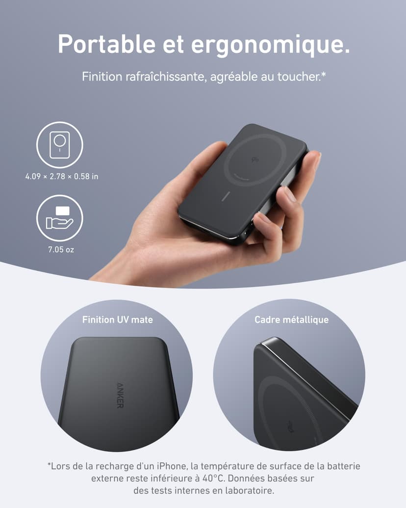 Anker MagGo Batterie Externe Magsafe Certifiée Qi2 15W Magnétique Ultra-Fine 10000 mAh, Chargeur Compatible MagSafe Ultra Rapide, Design Ergonomique, Uniquement pour iPhone 17 Pro Max 16/15/14 - 4