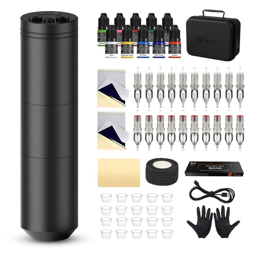 Lancer Black EZ Tattoo Kit - Wireless Tattoo Machine, 150… - 1