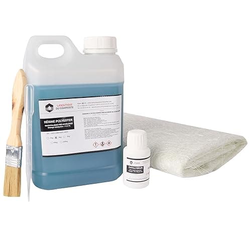 Kit de Résine Polyester 2kg avec 60g de Catalyseur, 2m² de Mat de Verre 300g - Inclus Pinceau et Pipette - Idéal pour Projets de Réparation et Créations DIY de La Boutique du Composite