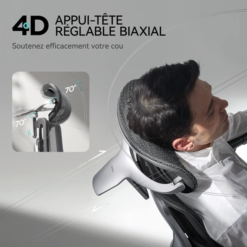 Hbada E3 Pro Chaise de Bureau Ergonomique Fauteuil de Bureau - Soutien Lombaire Dynamique 3 Zones, Appui-Tête 4D Réglable, Accoudoirs 6D Réglables, Pivotant avec Repose-Pieds, Noir - 4