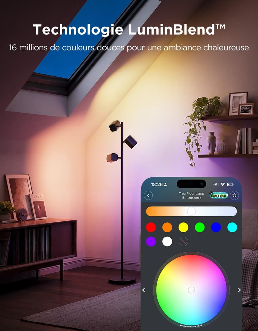 Govee Tree LED Floor Lamp, RGBWW 3-Head Focus Adjustable Standing Corner Lamp, Work with Matter Alexa, 64+ Scenes, Music Sync, 157cm Black Floor Lamps for Living Room, Bedroom, Reading Room - 4