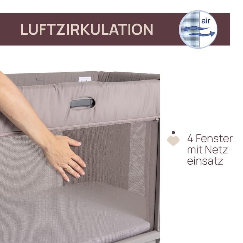 Chicco Next2Me Forever, Lit Bébé 3en1, Jusqu’à 4 Ans (22 Kg), Compatible avec Différents Lits, Berceau Bébé 3en1, Hauteur Réglable, Bonne Circulation de l'Air, 4 Roues, Matelas Inclus - 9