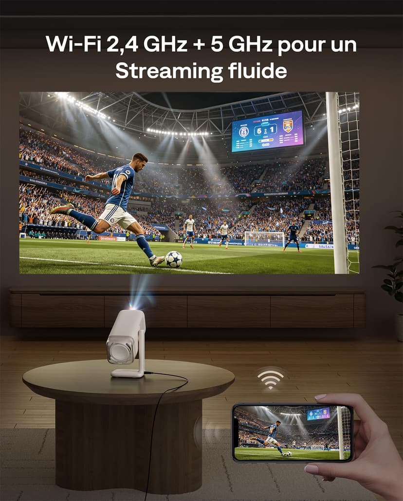 Aurzen BOOM Air Google TV Smart Projector with WiFi and Bluetooth, Portable Projector for Outdoor & Home Movie, 4K Supported, Adjustable Stand, USB-C Powered, Real-Time Focus, Dolby Audio, Off-White - 8