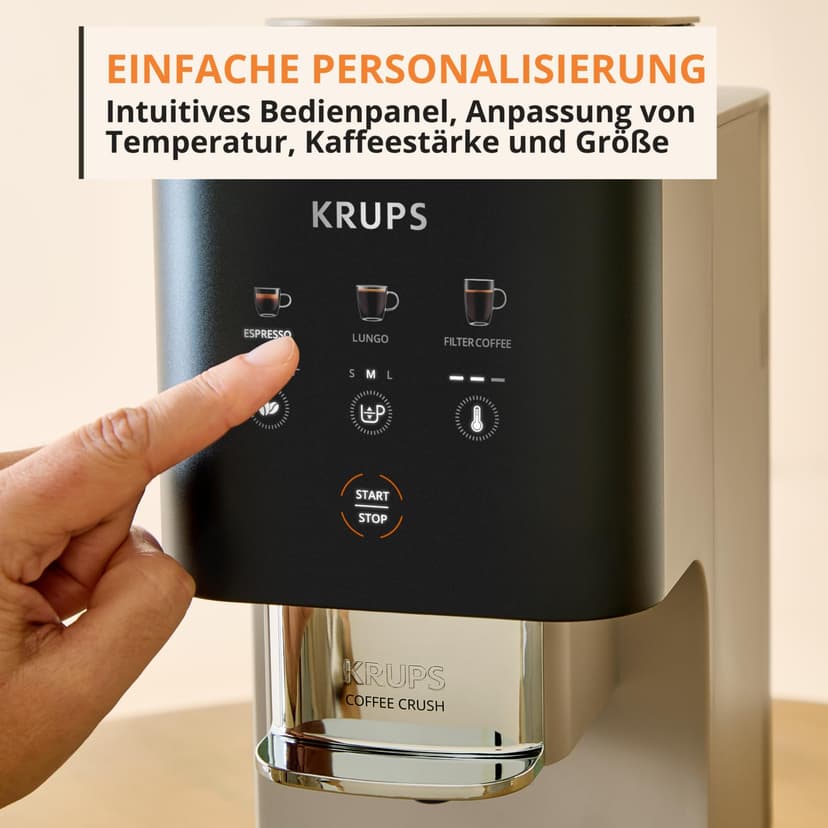 KRUPS Coffee Crush Superautomatic Coffee Maker 15 Bar 3 Coffee Recipes 3 Temperature Levels Touch Screen Compact 15 cm Wide SA402AE0 - 6