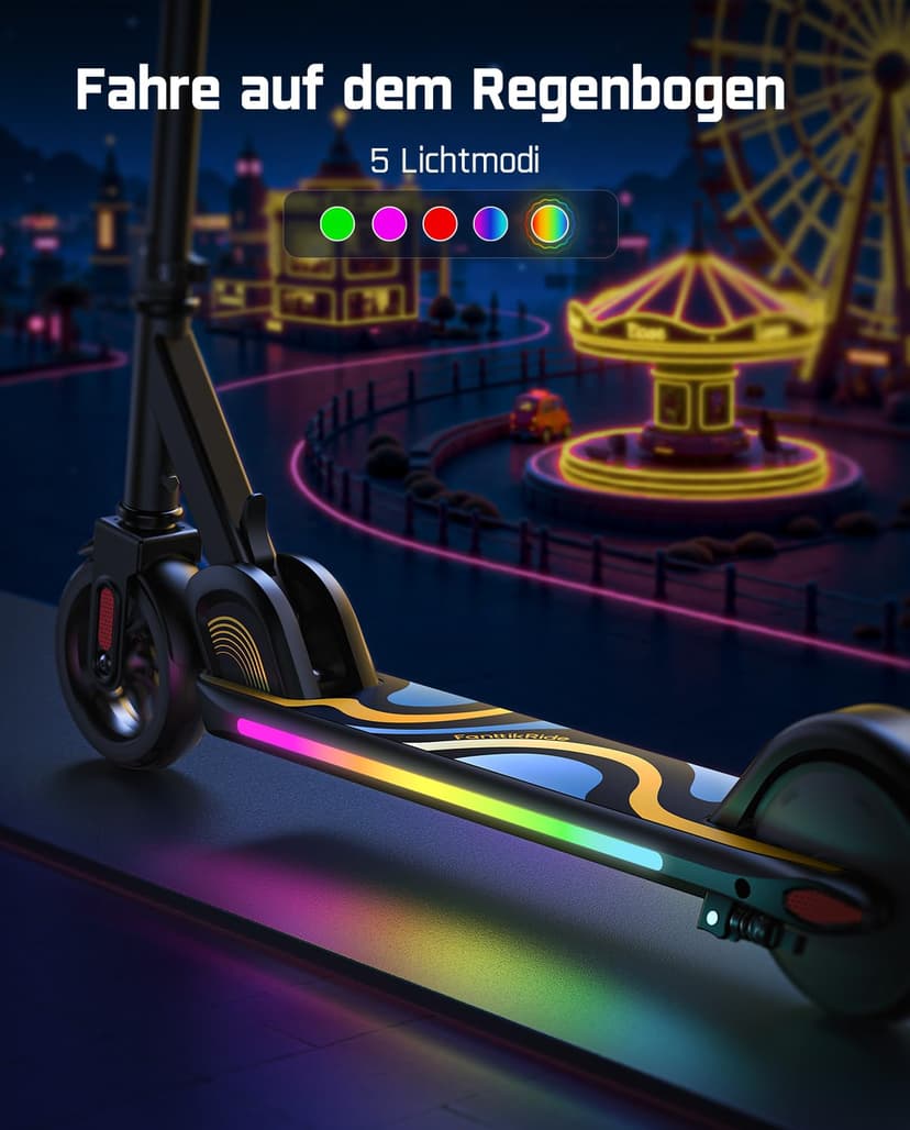 FanttikRide C9 Pro Kids Electric Scooter 6-12 Years, Rainbow Lights, Speeds 8/13/16 km/h, LED Display, Foldable, Height Adjustable, Range 8 km, Only 6.4 kg, Black - 2