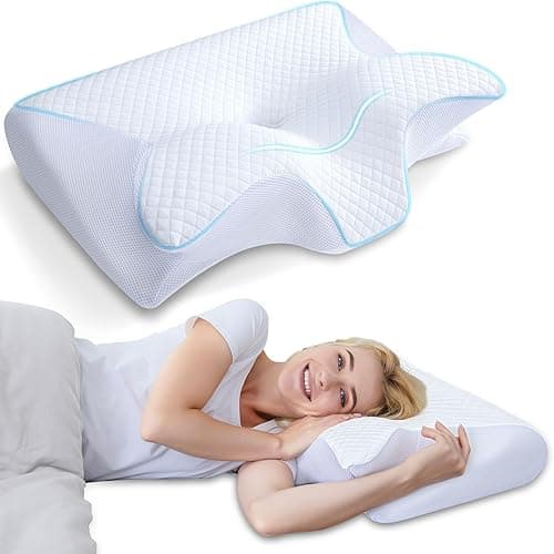 HOMCA Oreiller Ergonomique Cervical, 2 en 1 Oreiller Orthopédique à Mémoire de Forme pour la Nuque, Oreiller pour Dormir sur Le Côté et sur Le Dos, 60 x 40 x 12/14cm