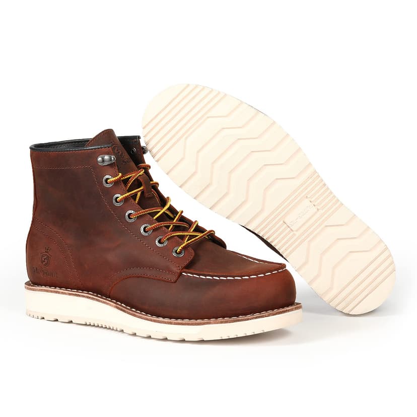 SL-Saint Men’s Work Boots Soft Moc Toe Classic Ankle Fashion Casual 6'' Wedge Industrial Construction Shoes Brown/Black (Wedge Sole, Brown, Adult, Men, 8.5, Numeric, UK Footwear Size System, Wide) - 4