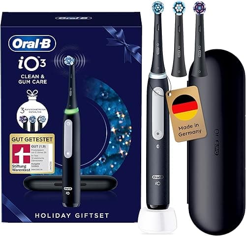 Oral-B iO Series 3 Electric Toothbrush, Includes 3 Brush Heads Travel Case, 3 Cleaning Modes for Dental Care, Electric Toothbrush, Designed by Brown, Black