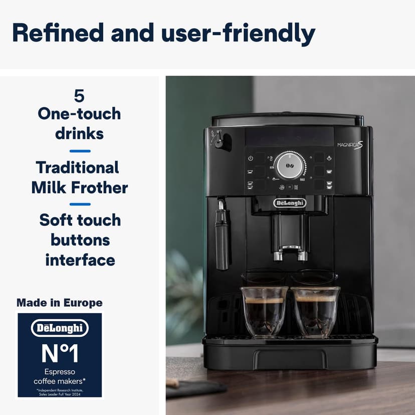 De'Longhi Magnifica S ECAM11.112.B, Kaffeevollautomat mit Milchaufschäumdüse für Cappuccino, mit Espresso Direktwahltasten und Drehregler, 2-Tassen-Funktion, Schwarz - 2