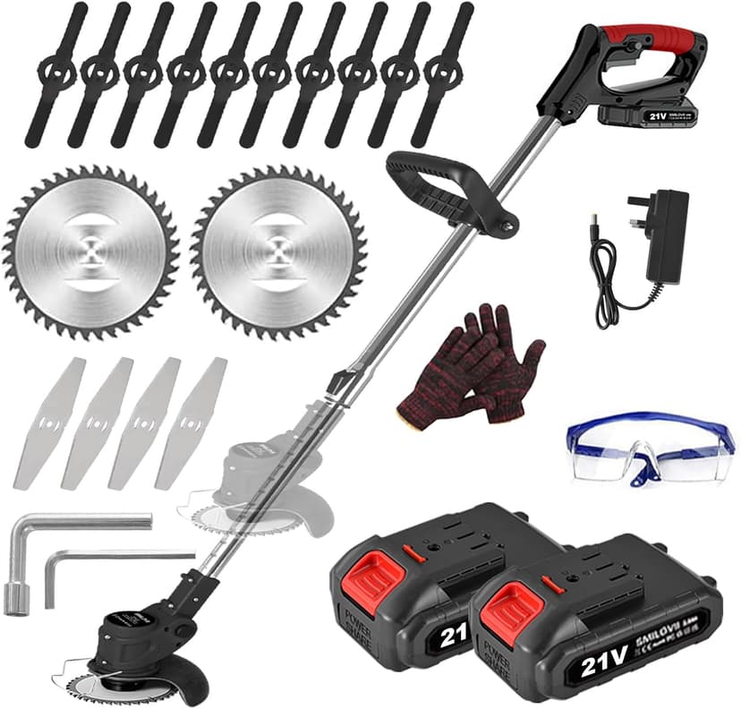 Cordless Strimmer with 2x2.0Ah Batteries, 750W Grass Trimmer and Cordless Brush Cutter with Wheels, 24000RPM Electric Weed Trimmer with Metal Blades, Lightweight Strimmer ((Premium Kit(LCD)) - 1