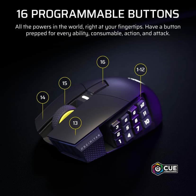 Corsair SCIMITAR ELITE WIRELESS SE MMO PC Gaming Mouse – 33,000 DPI, 16 Programmable Buttons, Key Slider, Elgato Virtual Stream Deck, 1,000Hz Polling, Up to 150-Hour Battery – Gunmetal - 3