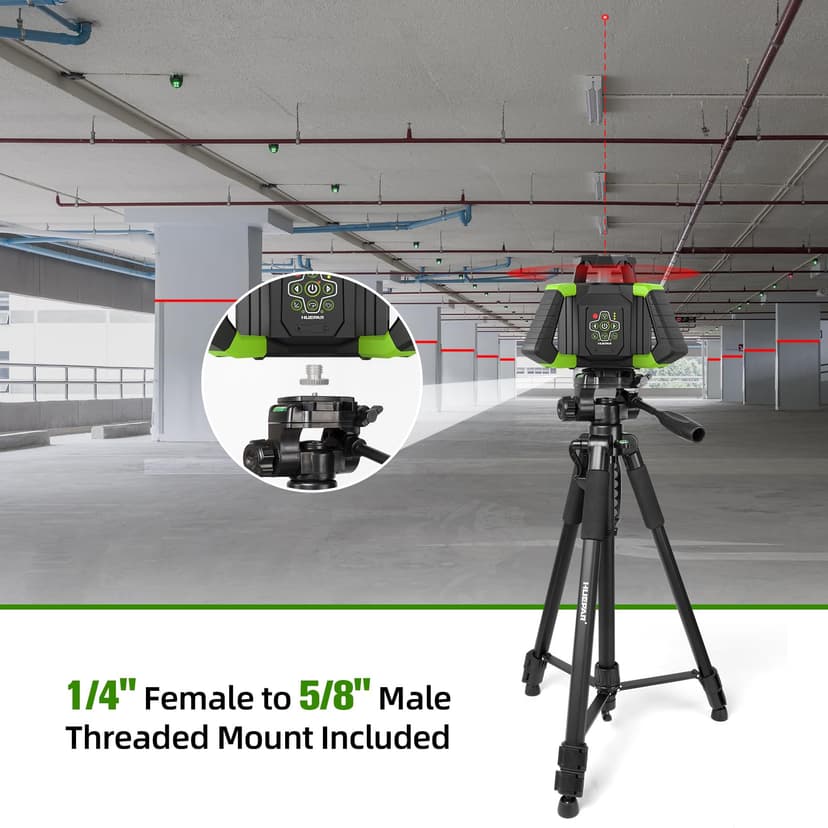 Huepar Lightweight 172cm Adjustable Laser Level Tripod with 3-Way Swivel Pan Head, Portable Handle, Bubble Level, Quick Release Plate with 1/4" Screw Mount & 5/8" UNF Adapter Nut - Camera Tripod T16A - 9