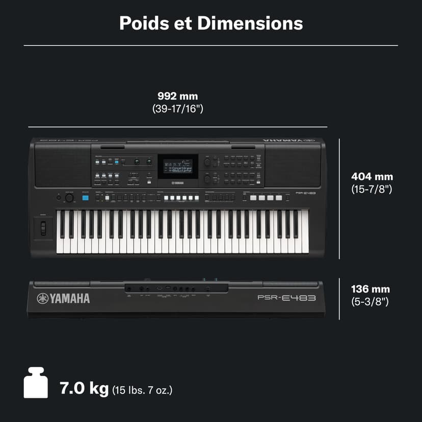 YAMAHA PSR-E483 Keyboard - Modern Portable Keyboard with 61 Touch Sensitive Keys, 860 Voices with 15 Super Articulation Lite, 345 Styles, Powerful Speaker and USB-C - Black - 2