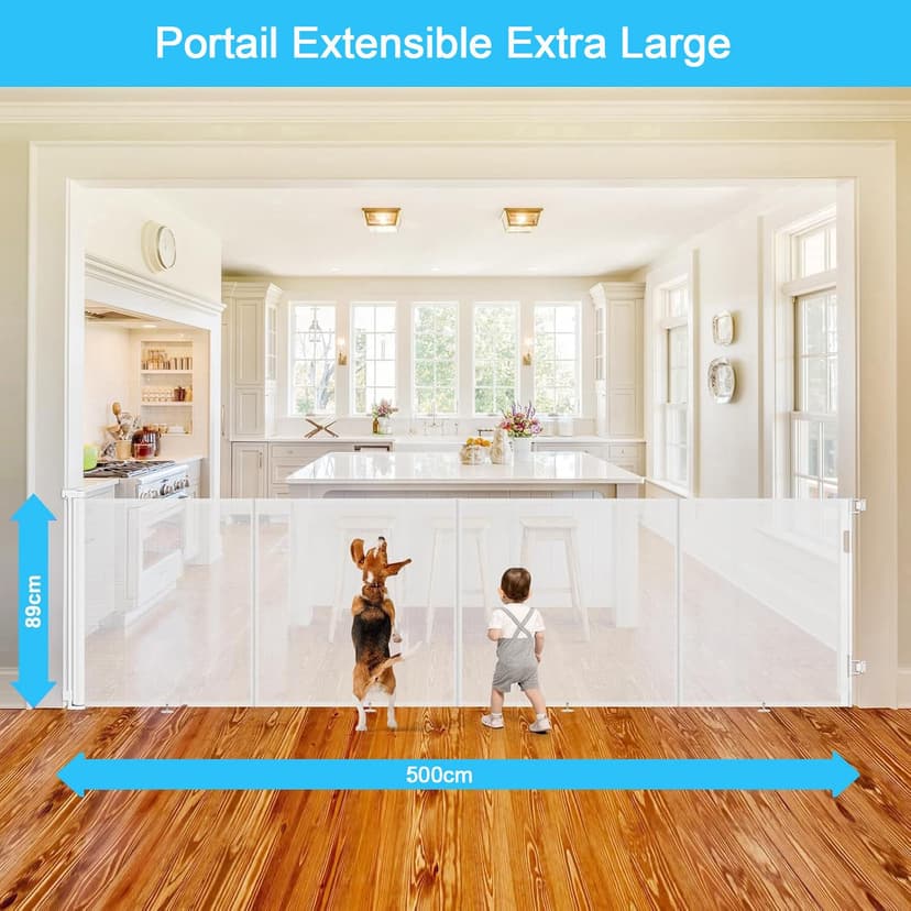 Extendable Baby Safety Gate, Safety Barrier for Children and Dogs, 0-500 cm Retractable Fences for Stairs and Hallways, Indoor and Outdoor - 3