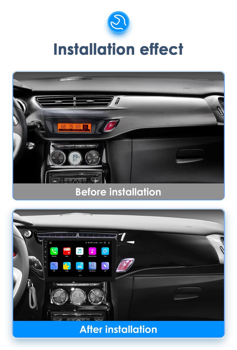 Autoradio Android 13 pour Citroën C3 DS3 2010-2016, 8 cœurs 4G + 32 Go Navi Support autoradio sans Fil Carplay/Android Auto Bluetooth Dab WiFi 4G Lien Miroir caméra arrière/Avant (Noir) - 3