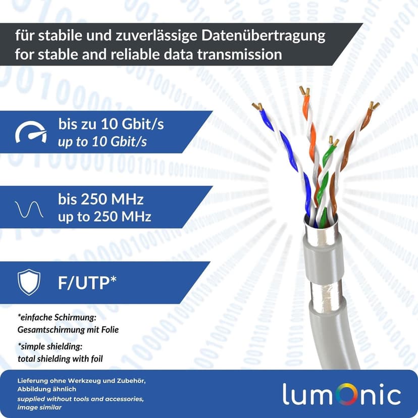 Lumonic 100 m Network Cable CAT 6 F/UTP I Cat6 Cable, Gigabit LAN Cable, Ethernet Cable I Flexible Patch Cable Shielded, for Indoor Use up to 250 - 3