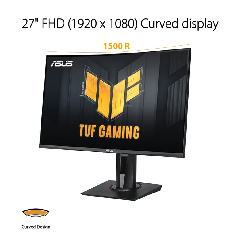 ASUS TUF Gaming VG27VQM Curved Gaming Monitor – 27 inch Full HD (1920x1080), 240Hz, Extreme Low Motion Blur™, Adaptive-sync, Freesync™ Premium, 1ms (MPRT),black - 2