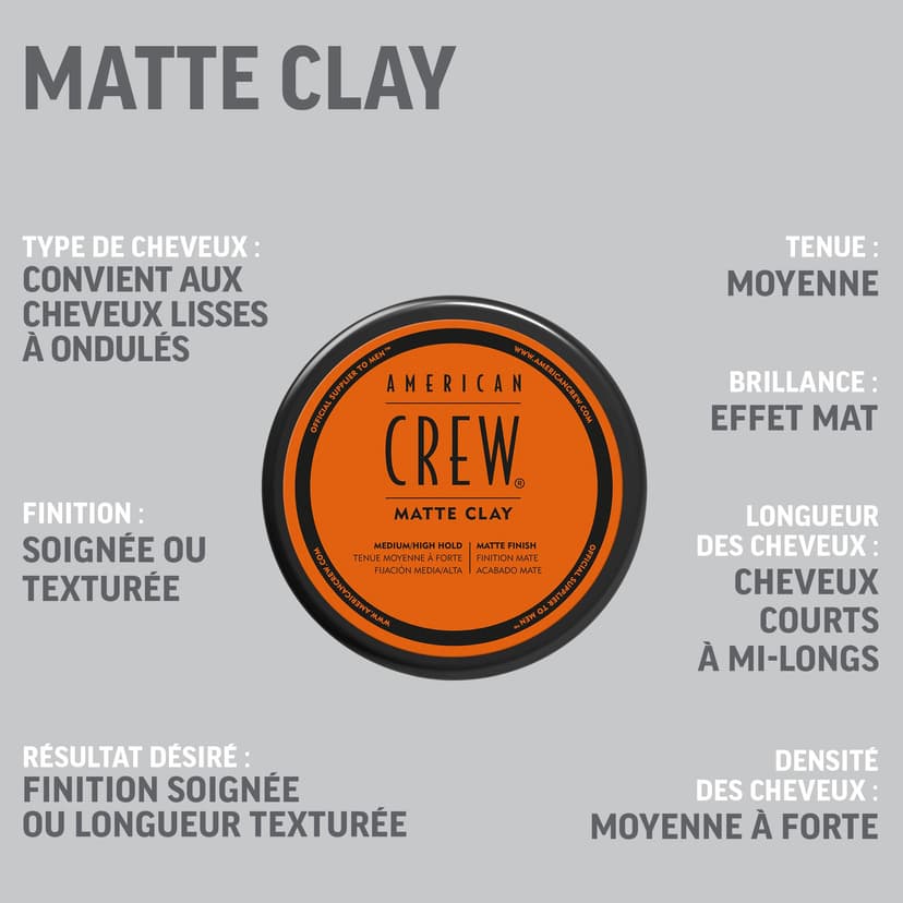 American Crew Texturising Matte Clay with Medium Hold and Low Shine, Gifts for Men, for Control and Definition, Non-Greasy formula, Hair Styling for Men - 85 g - 5