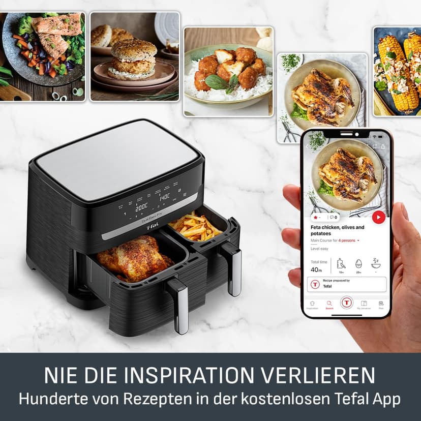 Tefal Dual Fryer without oil, 8.3 L capacity, 2 drawers of 5.2 L and 3.1 L, 7 automatic programs, digital screen, air fryer EY901810 - 5