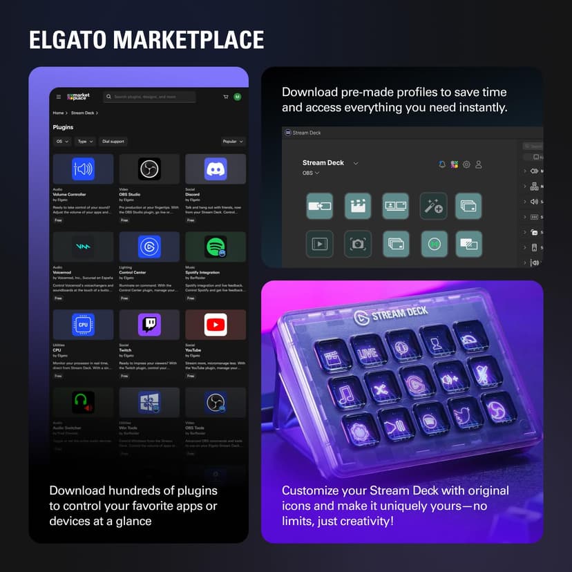 Elgato Stream Deck +, Audio Mixer, Production Console and Studio Controller for Content Creators, Streaming, Gaming, with customizable touch strip dials and LCD keys, works with Mac and PC - 8