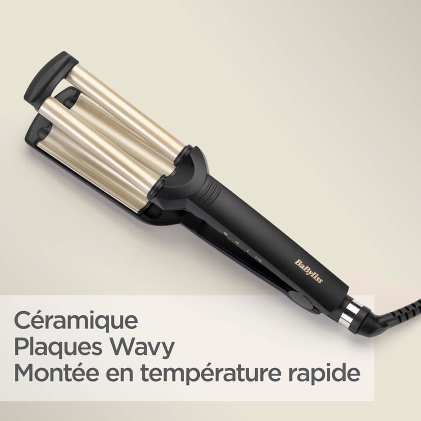 BaByliss Easy Waves - Effet wavy, Revêtement Titane-céramique, 3 réglages de température, Embouts thermorésistants, Doré & Noir, C260E - 4