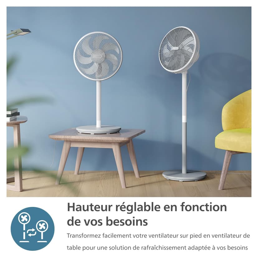 Philips Pedestal Fan Series 2000. Powerful & Ultra-Quiet with SilentWings Technology. 19 dB. 2-in-1 Table & Standing Fan. Adjustable Tilt & Oscillation. 12h timer. White. (CX2550/00) - 7