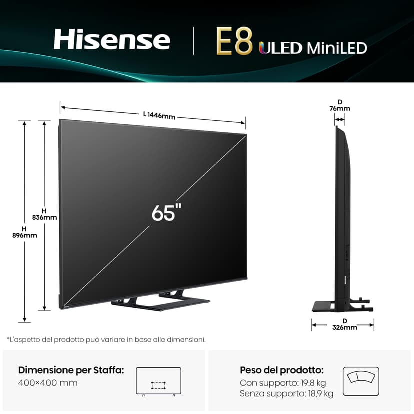 Hisense 65E8Q Mini LED Smart TV, Quantum Dot, 144Hz, Integrated Subwoofer, Dolby Vision IQ & Dolby Atmos, Full Array Local Dimming, Hi-View Engine Processor - 2