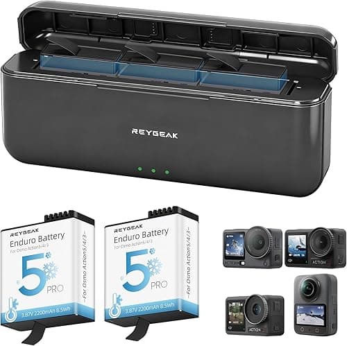 REYGEAK for DJI Action 5 Battery and Charger,2200mAh Replacement Battery for Osmo 360 Action 4/3 with 3 Charger Hub, 2 Pack Portable Battery for DJI Osmo Extend Batteries Accessories