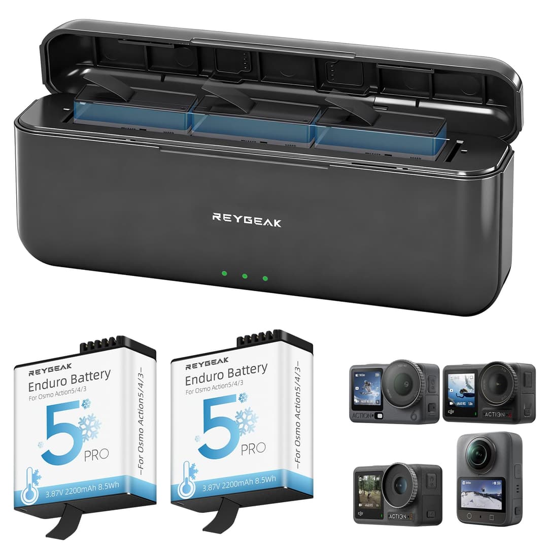 REYGEAK for DJI Action 5 Battery and Charger,2200mAh Replacement Battery for Osmo 360 Action 4/3 with 3 Charger Hub, 2 Pack Portable Battery for DJI Osmo Extend Batteries Accessories
