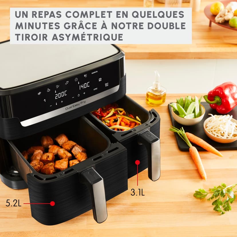 Moulinex Air Fryer, 2 Compartments + Book of 20 Recipes, XXL Capacity 8.3L, Up to 8 People, 7 Automatic Programs, Digital Touch Screen, Dual Essential Stainless Steel, YY5545FB - 3