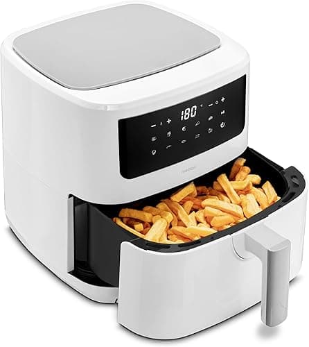 MEDION Air Fryer P10 XL Duo (Double résistance, distribue la chaleur uniformément, capacité 6,8 L XXL, 2150 W, 9 programmes automatiques, ecran tactile digital, MD11750) blanc