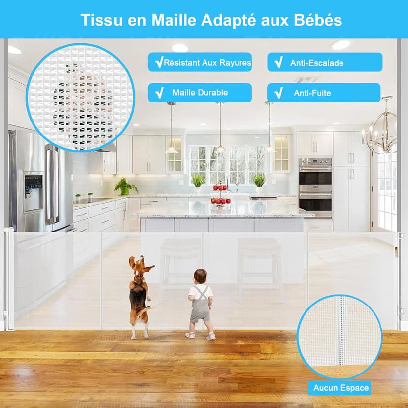 Extendable Baby Safety Gate, Safety Barrier for Children and Dogs, 0-500 cm Retractable Fences for Stairs and Hallways, Indoor and Outdoor - 6