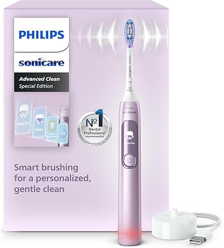 Philips Sonicare AdvancedClean Limited Edition Electric Toothbrush - Smart Screen, Pressure Sensor, Brush Head Replacement, 5 Brushing Modes and SmarTimer, Pink, Model HX3792/12