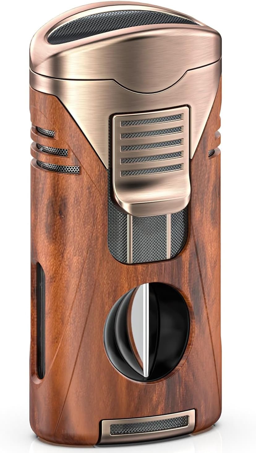 VVAY Cigar Lighter with Built-in V Cutter – Powerful 4 Jet Flame (Sold Without Gas) - 1