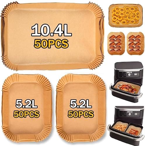 Pack of 150 Air-Fryer Liners Baking Paper for Hot Air Fryer Ninja AF500EU AF500EUCP, Cecotec 9000, 100 Pieces Rectangular for 5.2L, 50 Pieces for 10.4L & 10L Various Two Sizes Air Fryers