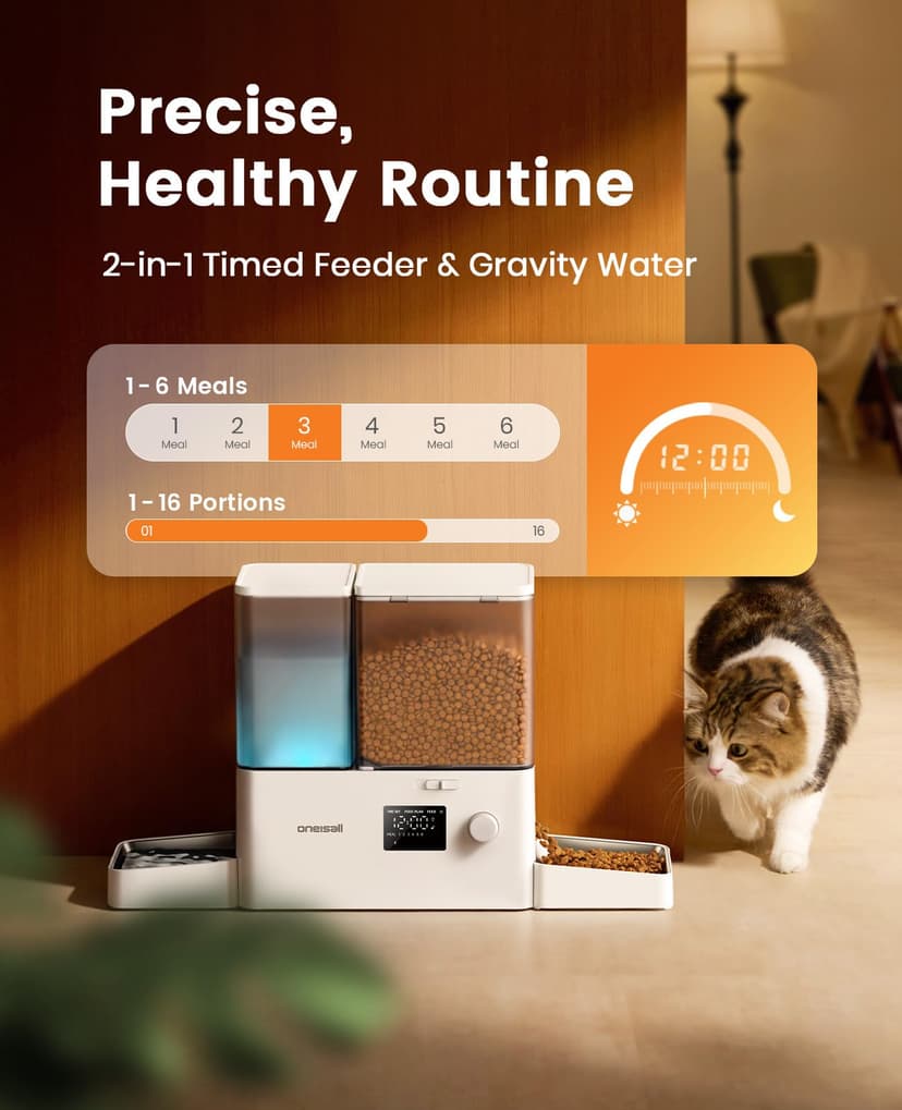 oneisall Automatic Cat Feeder and Water Dispenser,36Cups/8.5L 2-in-1 Clean Food Fresh Water Large Capacity 5L Timed Cat Food Dispenser&3.5L Gravity Water Fountain for Pets,Small Dogs,Puppies,Kittens - 2