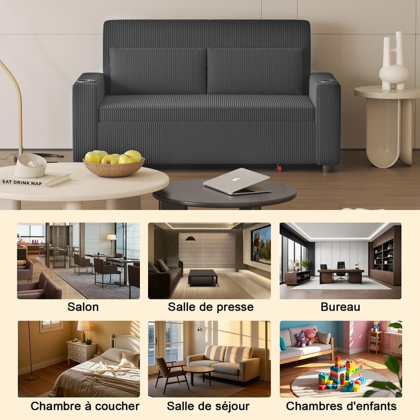 Devoko 2-Sitzer Schlafsofa 160 cm breit, Modernes Sofa mit Schlaffunktion, Ausziehbare Schlafcouch mit Verstellbarer Rückenlehne, Platzsparendes Klappsofa für Wohnzimmer, Grau - 8