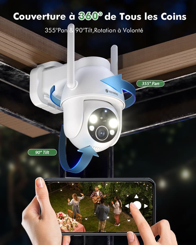 YESYAMO 2K Wireless Solar WiFi Surveillance Camera, 2.4GHz Solar Outdoor Camera with Solar Panel, 360° PTZ, Night Vision, Two-Way Audio, PIR Siren (White) - 4