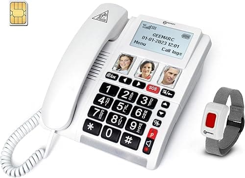 Geemarc CL9000 - Téléphone d’Appel d’Urgence pour la Maison et Son Bracelet SOS Étanche avec Gros Boutons, Volume Amplifié et Écran Rétroéclairé - Fonctionne Uniquement avec Carte SIM