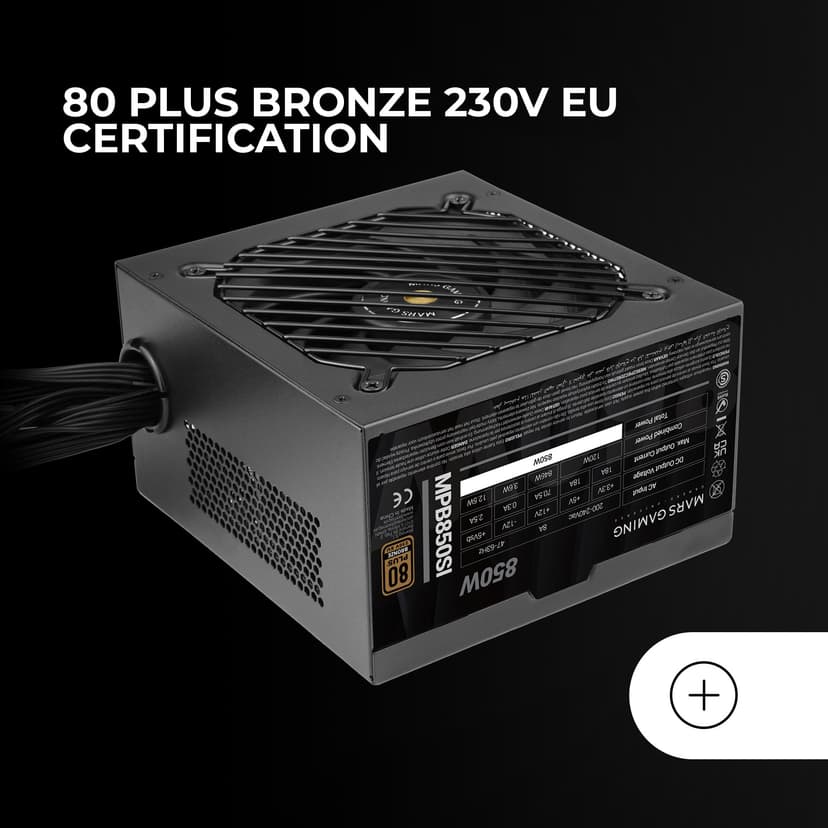 Mars Gaming MPB850SI, Alimentation PC ATX 850W, Garantie 7 Ans, 80Plus Bronze 230V, 90% d'Efficacité, Ventilateur SI Extreme Silence avec Noyau en Cuivre, Technologies AI2-RPM, DC-DC et SMD, Noir - 5