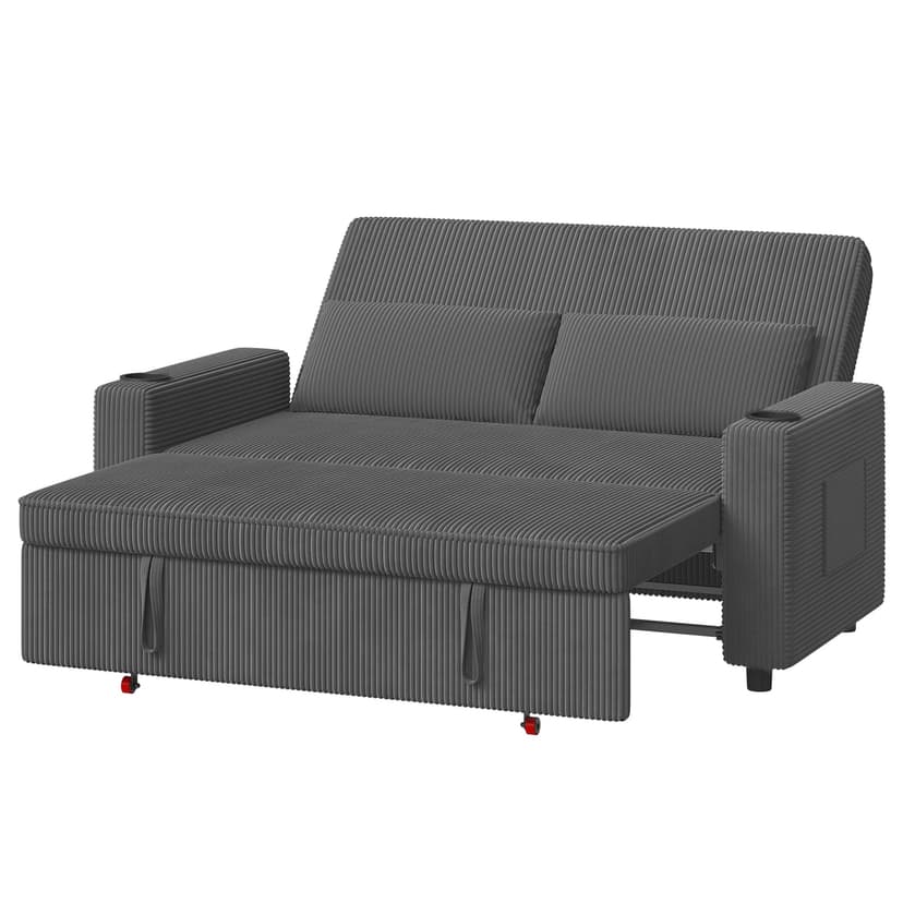 Devoko 2-Sitzer Schlafsofa 160 cm breit, Modernes Sofa mit Schlaffunktion, Ausziehbare Schlafcouch mit Verstellbarer Rückenlehne, Platzsparendes Klappsofa für Wohnzimmer, Grau - 1