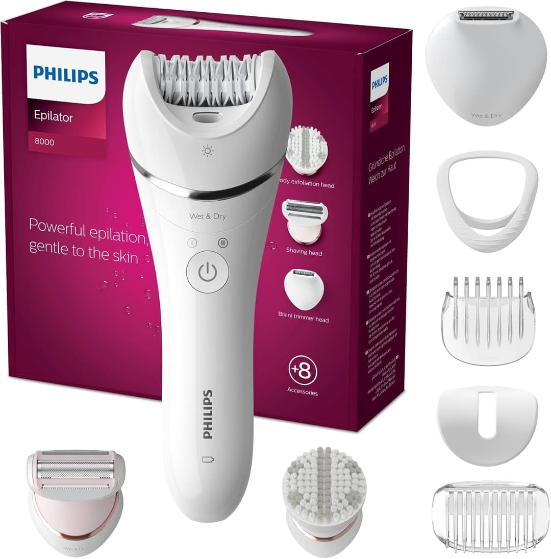 Philips Series 8000 Wet & Dry epilator with 8 accessories (Model BRE735/00)