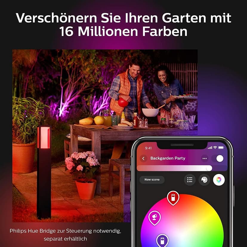 Philips Hue White & Color Ambiance Lampadaire Exérieur IMPRESS Aluminium Noir, fonctionne avec Alexa, Google Assistant et Apple Homekit - 7