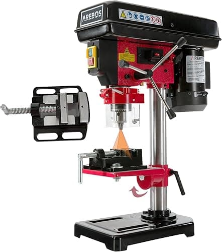 Arebos Perceuse à colonne 500 W | Avec système d'alignement laser | Réglage de table : 45 degrés – 0 – 45 degrés | 5 Vitesses différentes | Plage de Serrage: 1,5-13 mm