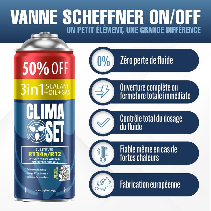 CLIMASET - 3-En-1 R 1234yf Recharge Climatisation, Huile, Produit Anti-Fuites XL et 2 X R1234yf XL - Kit de Recharge de Gaz pour Climatisation Automobile - 4