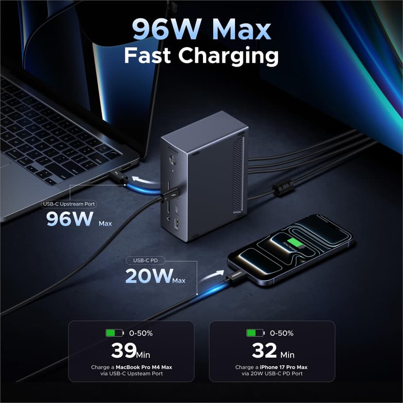 UGREEN Thunderbolt 4 Docking Station, 13-in-1 Revodok Max TB4 Dock, 3x 40Gbps TBT4, Single 8K, Dual 4K@60Hz, Up to 96W Laptop Charging, 20W USB-C, 1GbE, SD/TF for TBT4/3 MacBooks and Windows Laptops - 5
