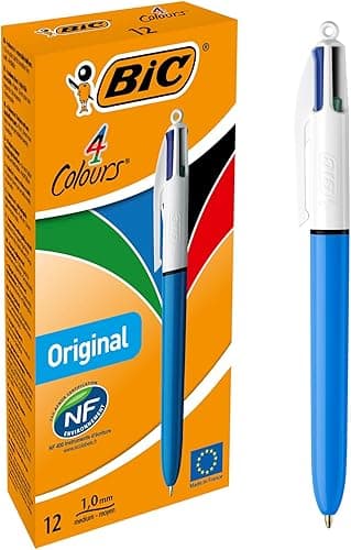 BIC 4 Colours Original Retractable Comfortable Ballpoint Pens - Box of 12 - Medium Point (1.0 mm) - Precision Writing